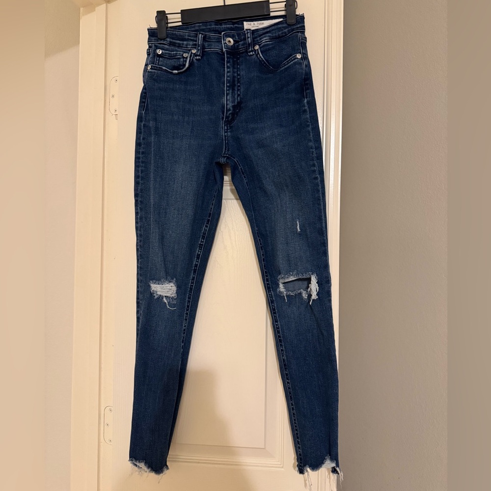 rag & bone Dark Blue Distressed Skinny Jeans